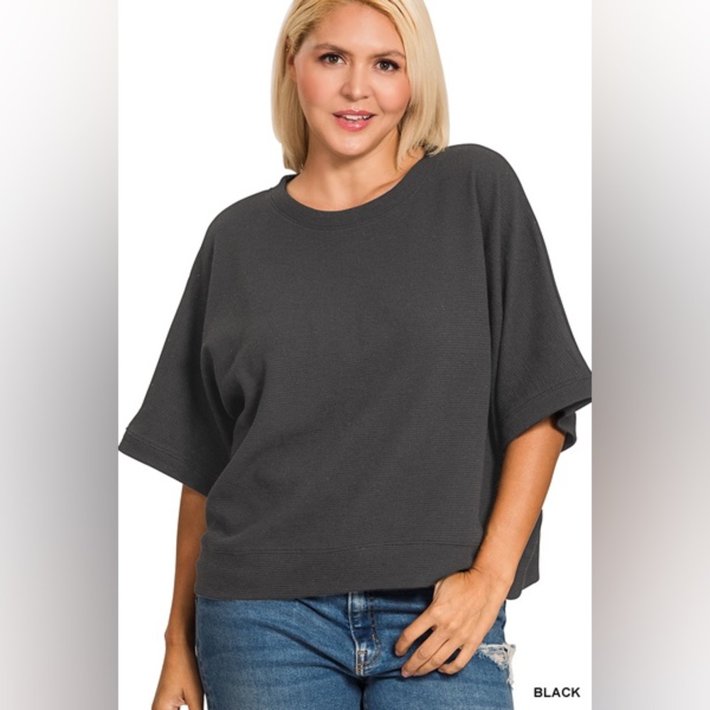Zenana DOUBLE KNIT BANDED BOTTOM SHORT SLEEVE TOP - Picture 1 of 3